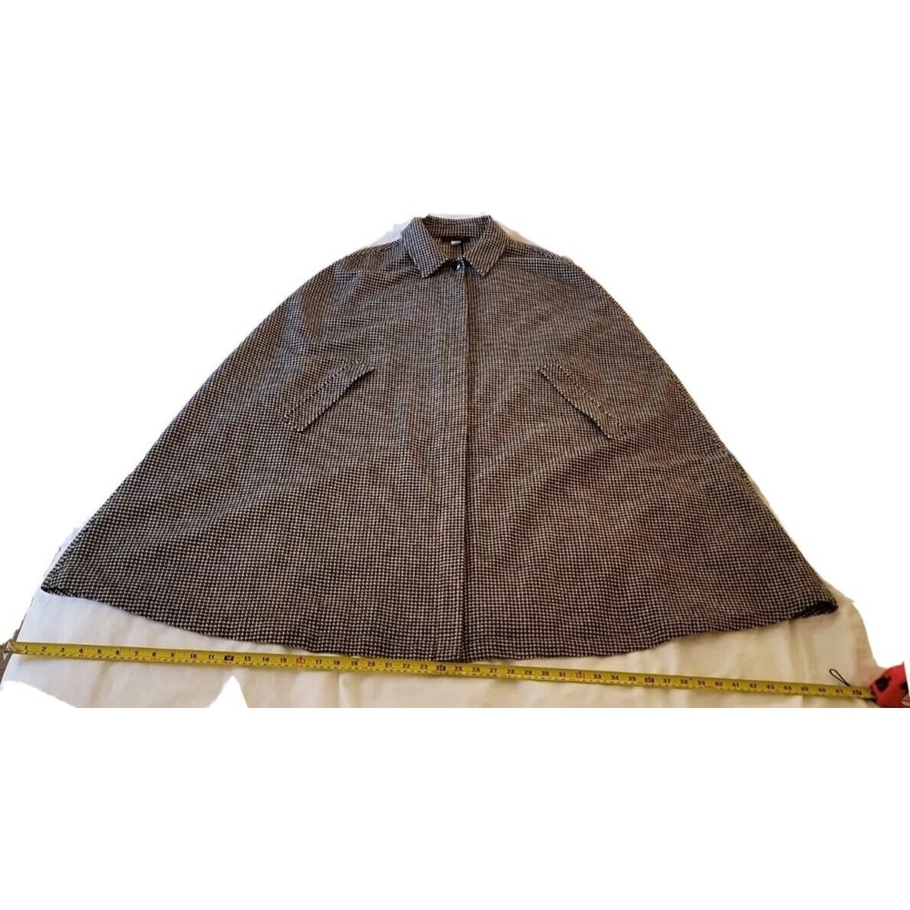 Jones New York Collection Womans Black Ivory Houndstooth Long Cape XL 100% Wool - Picture 5 of 11